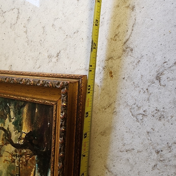 Beautiful vintage original painting landscape bridge over stream creek water - Picture 5 of 8